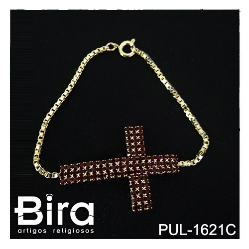 pulseira folheada cruz strass