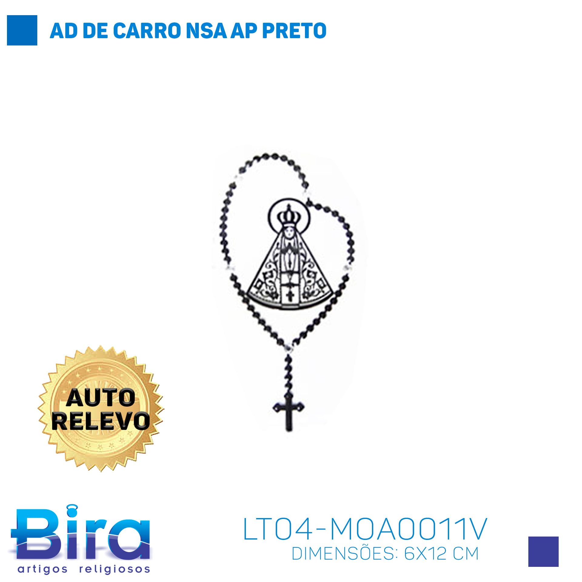Bira Artigos Religiosos - Adesivo Decorativo N. Sra. Aparecida em Alto Relevo Preto - 6x12cm - Cód. LT04-MOA0011V