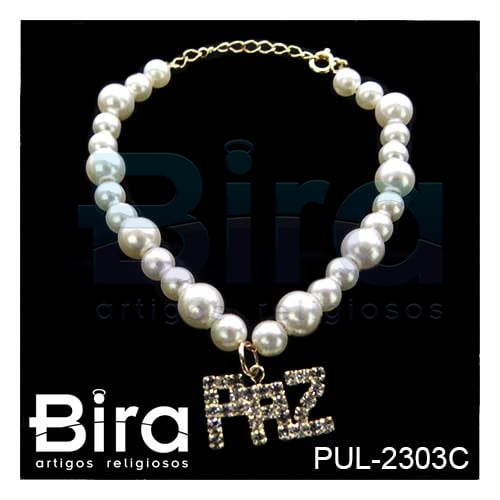 pulseira, folheada, perola, strass, paz