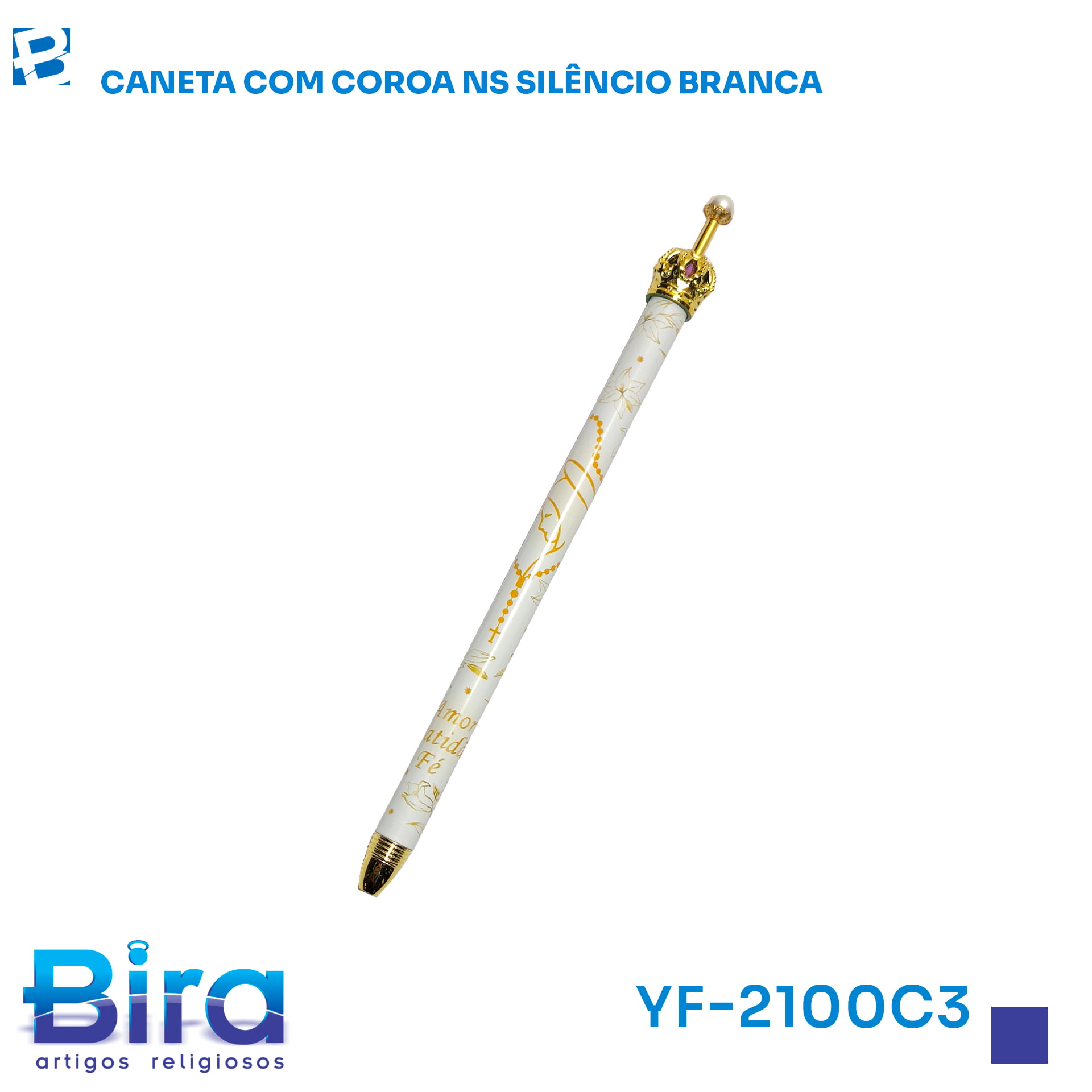 Bira Artigos Religiosos - CANETA COM COROA NS SILÊNCIO BRANCA - CÓD. YF-2100C3