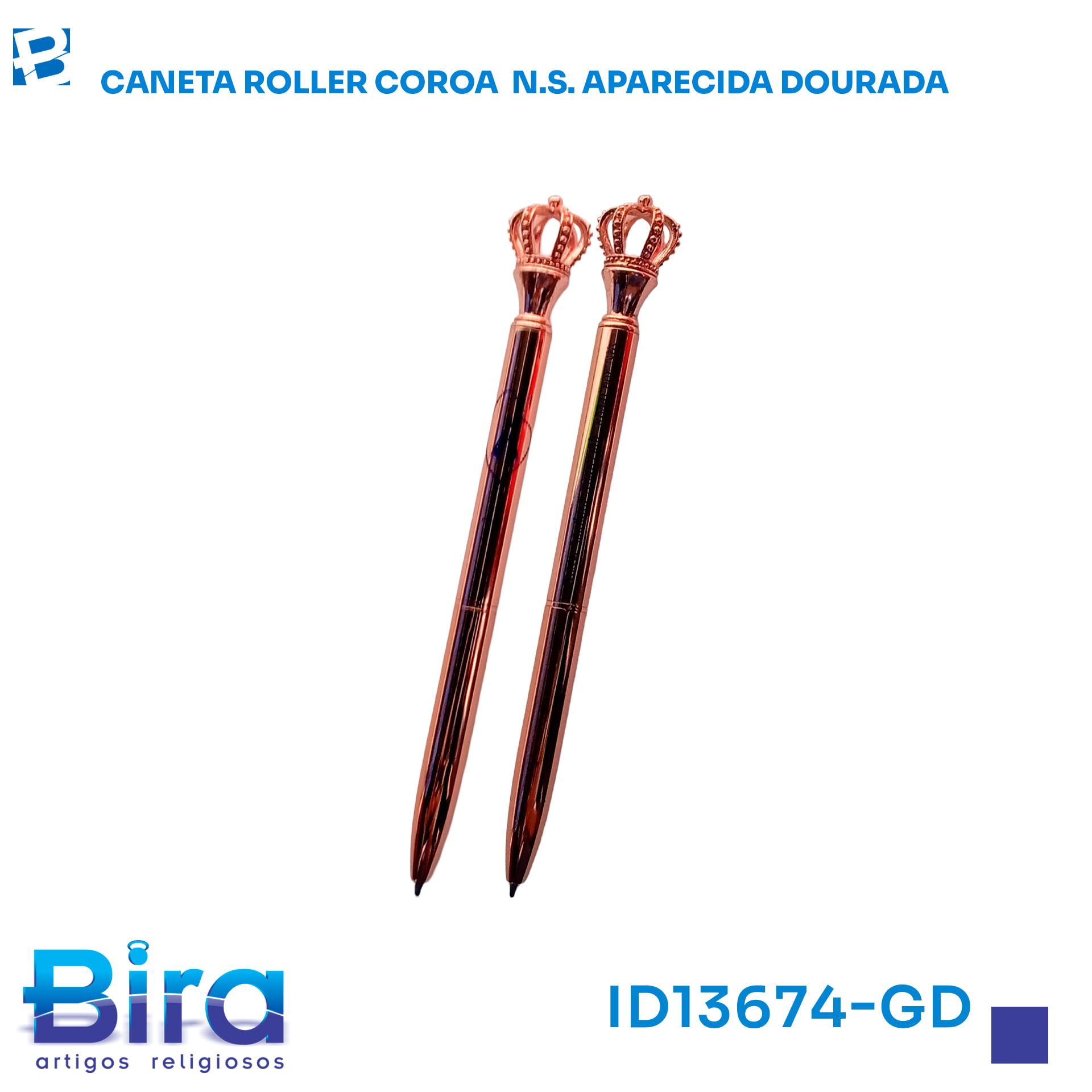Bira Artigos Religiosos - CANETA ROLLER COROA  N.S. APARECIDA DOURADA - CÓD .: ID13674-GD