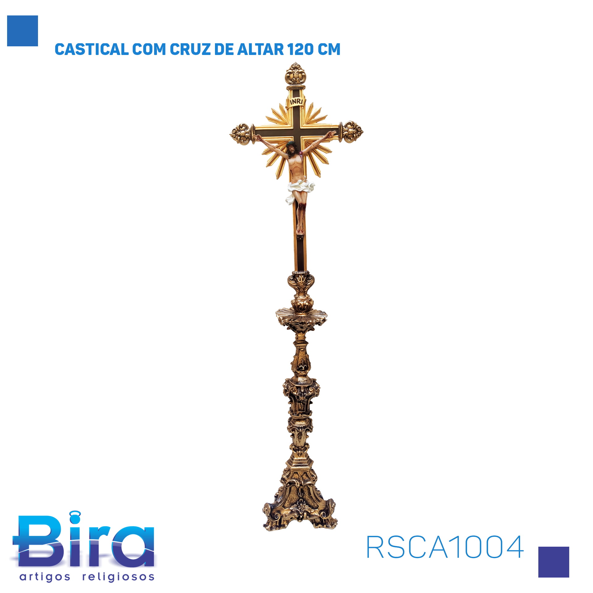 Bira Artigos Religiosos - CASTICAL COM CRUZ DE ALTAR 120 CM CÓD.: RSCA1004