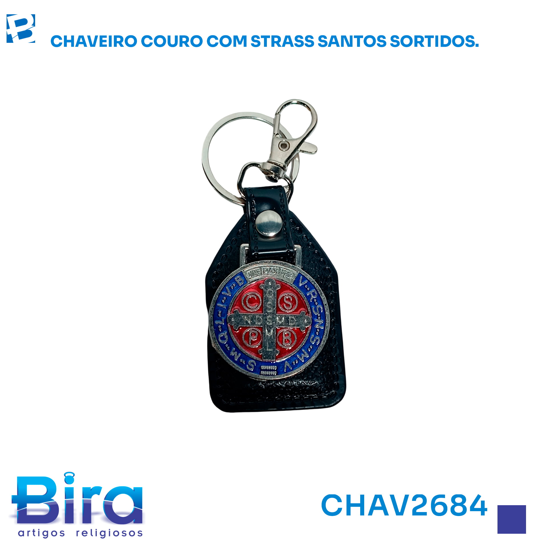 Bira Artigos Religiosos - CHAVEIRO COURO  C STRAS SANTOS SORTIDOS