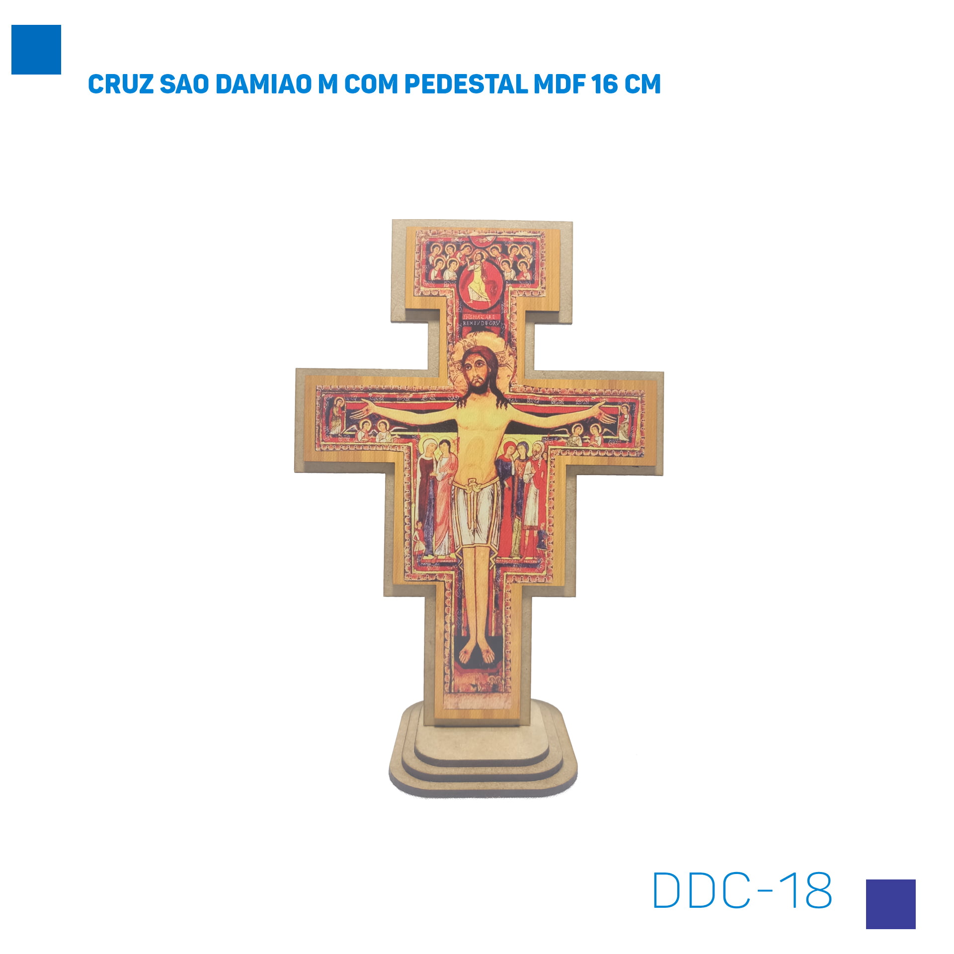 Bira Artigos Religiosos - CRUZ SAO DAMIAO M COM PEDESTAL MDF 16 CM Cod. DDC-18