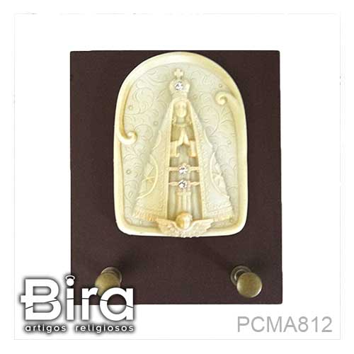 Bira Artigos Religiosos - Porta Chaves Oval em Madeira Aparecida - 10 x 12cm - Cód. PCMA812