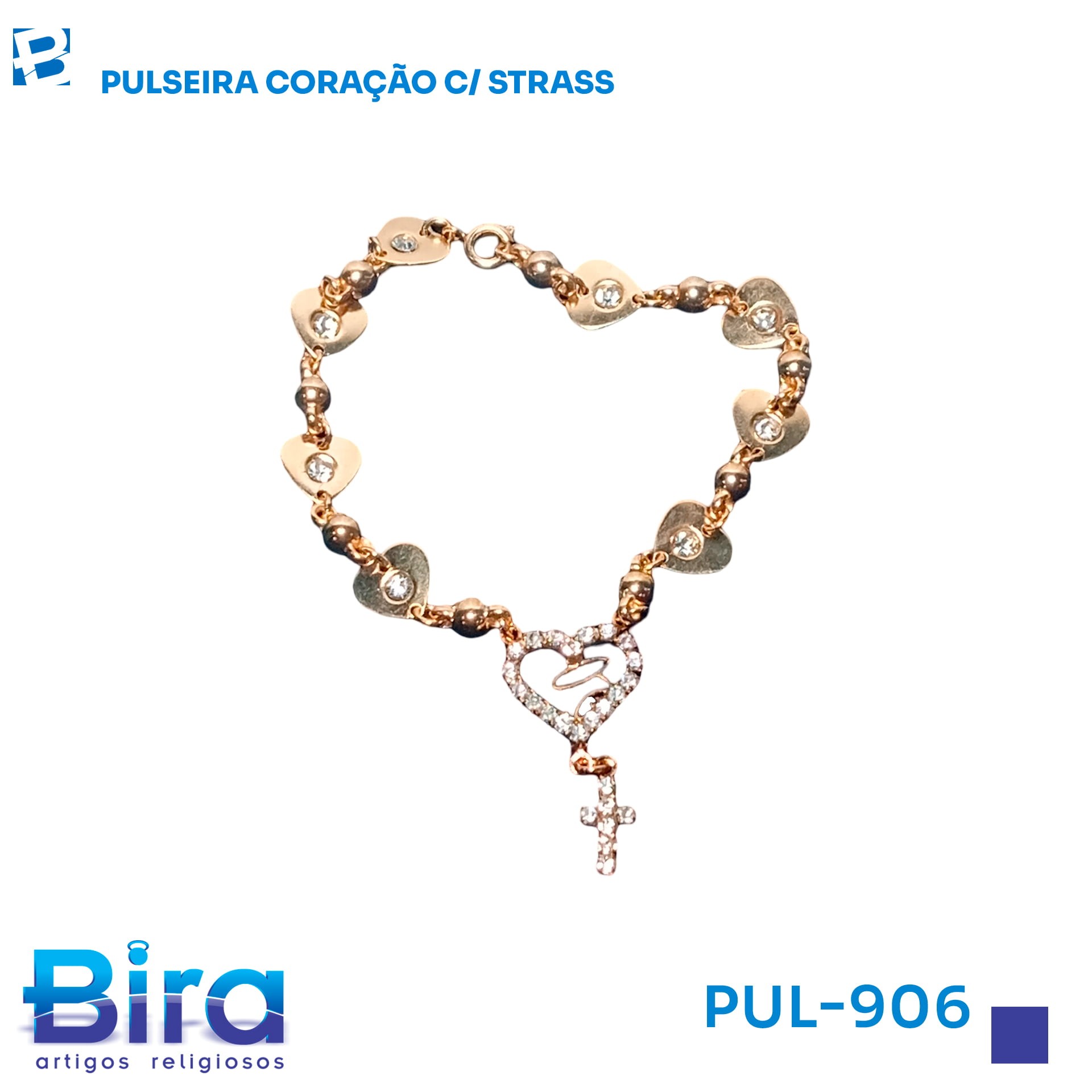Bira Artigos Religiosos - PULSEIRA CORAÇÃO C/ STRASS  Cód.: PUL-906