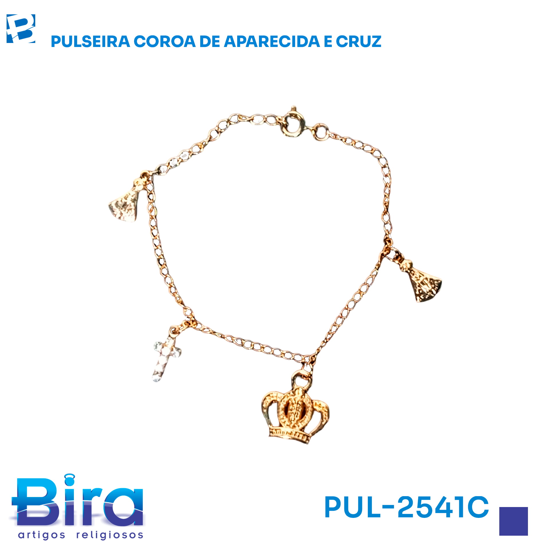 Bira Artigos Religiosos - PULSEIRA COROA DE APARECIDA E CRUZ - Cód.: PUL-2541C