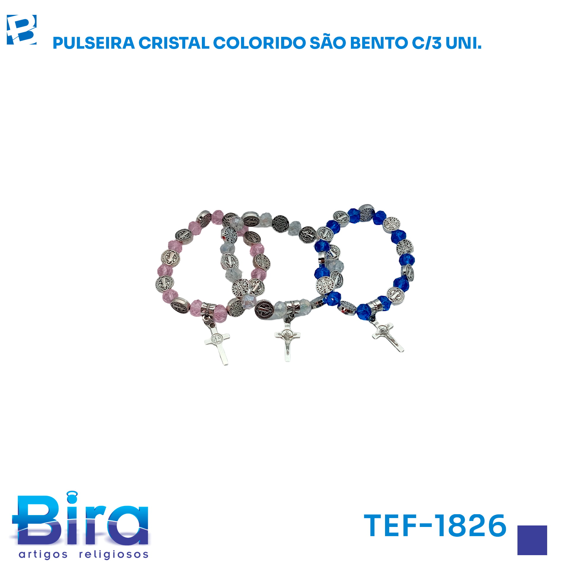 Bira Artigos Religiosos - PULSEIRA CRISTAL COLORIDO SAO BENTO C/3