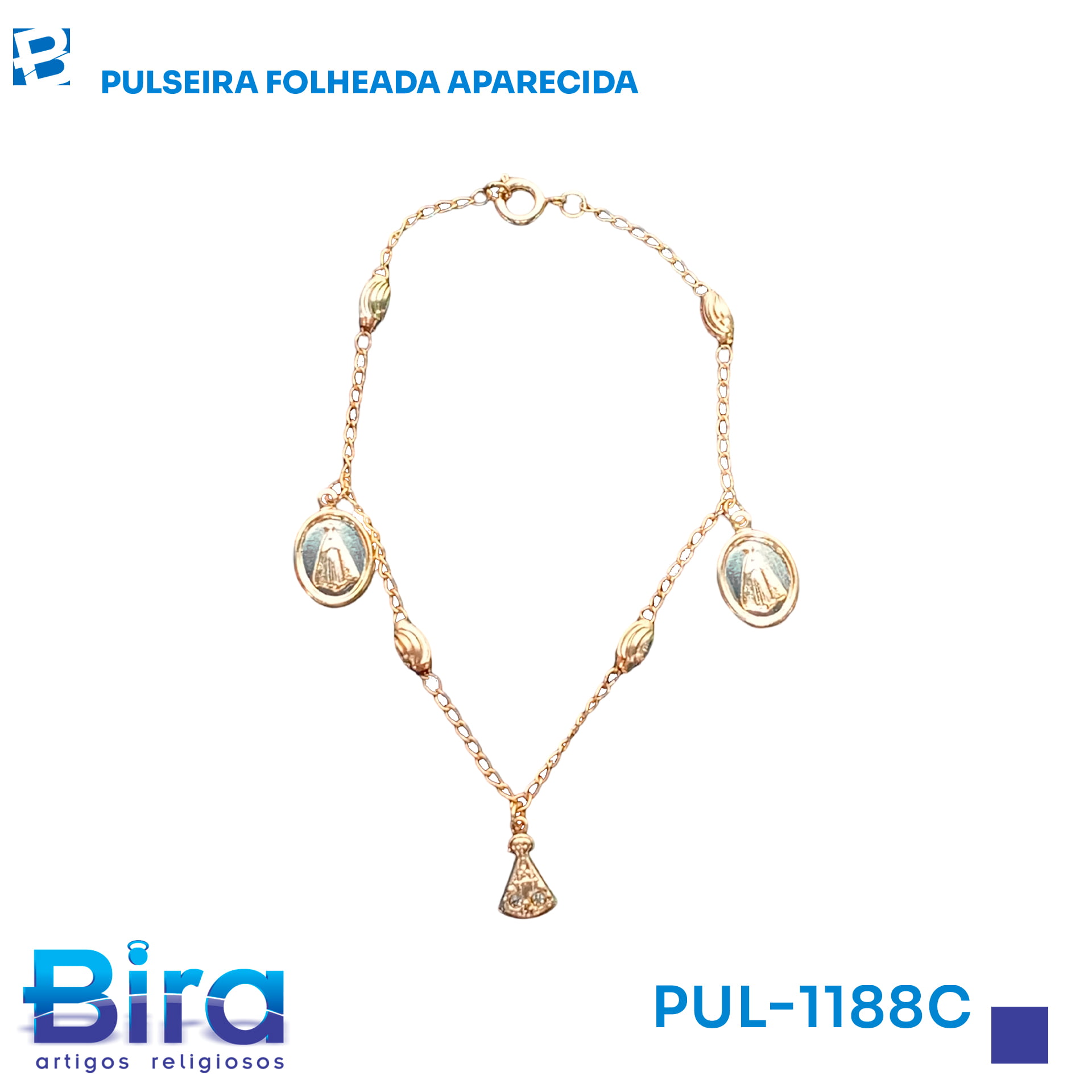 Bira Artigos Religiosos - PULSEIRA FOLHEADA APARECIDA - Cód.: PUL-1188C
