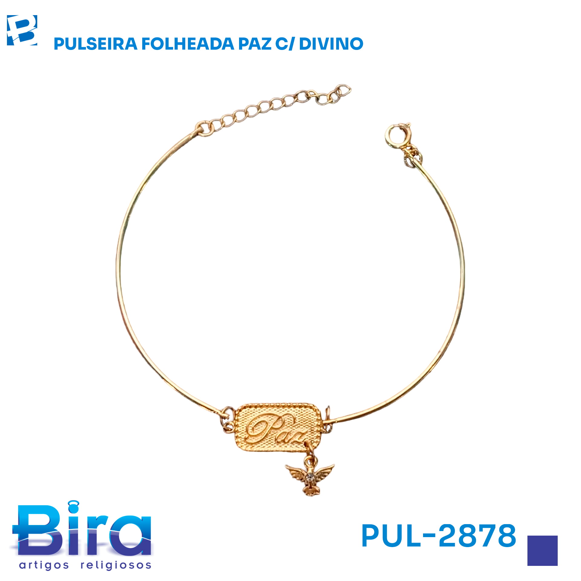 Bira Artigos Religiosos - PULSEIRA FOLHEADA PAZ C/ DIVINO - Cód.: PUL-2878