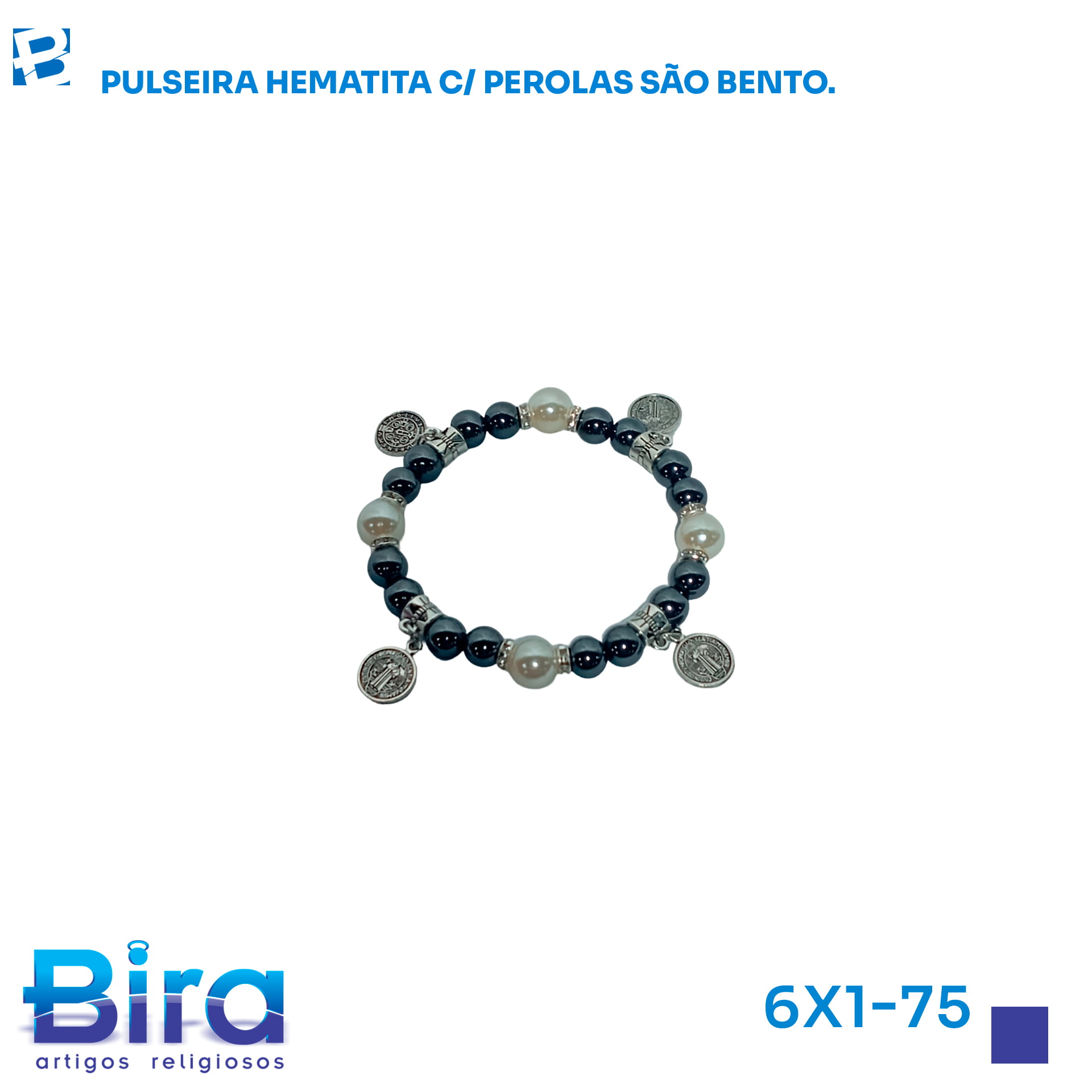 Bira Artigos Religiosos - PULSEIRA HEMATITA C PEROLAS SAO BENTO C/UNI 3