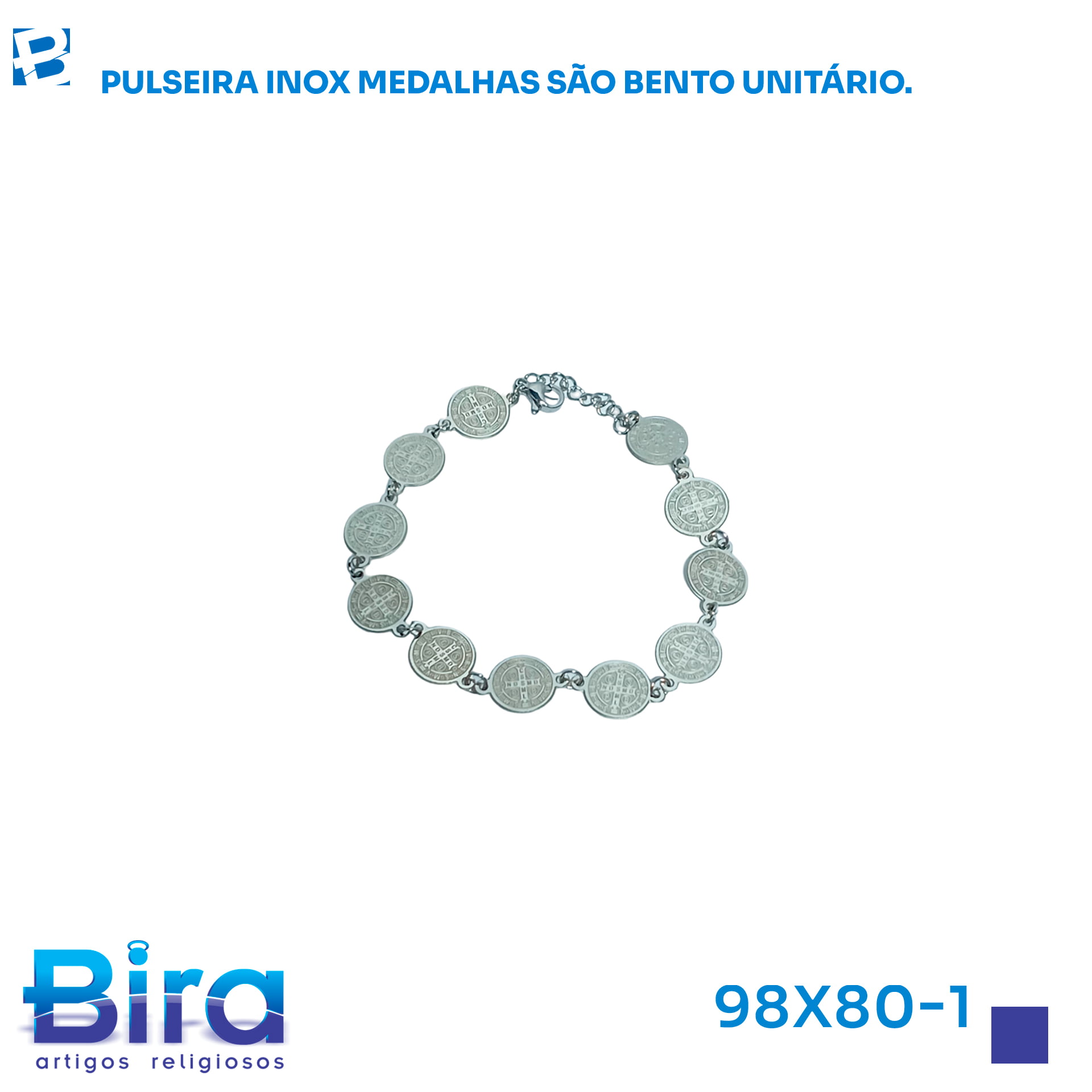 Bira Artigos Religiosos - PULSEIRA INOX MEDALHAS  SAO BENTO UNI
