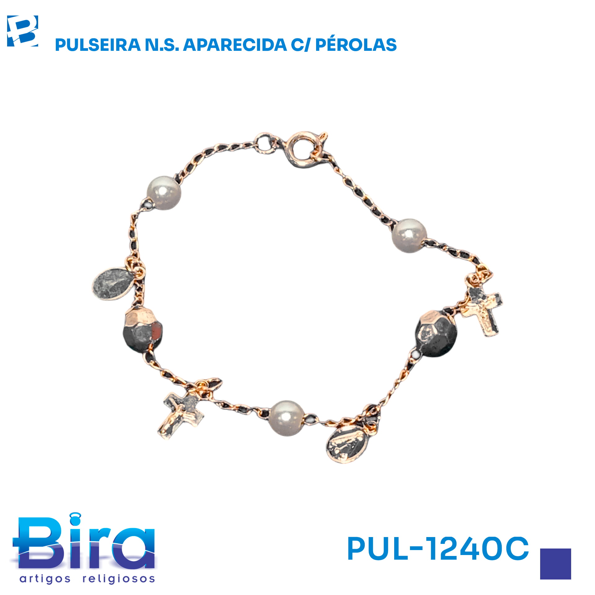 Bira Artigos Religiosos - PULSEIRA N.S. APARECIDA C/ PÉROLAS - Cód.: PUL-1240C