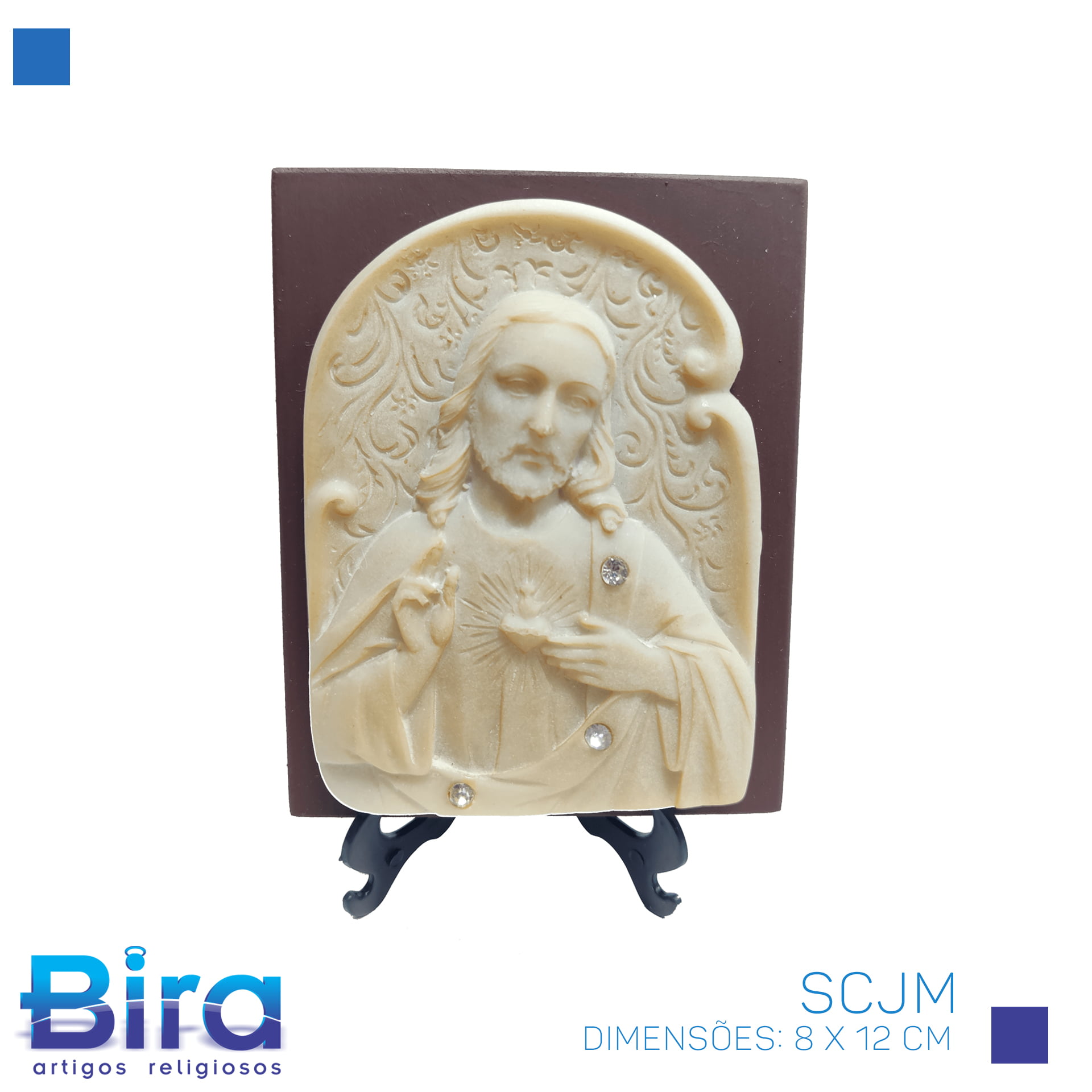 Bira Artigos Religiosos - Quadro em Madeira Sagrado Coração de Jesus - 12cm - Cód. SCJM