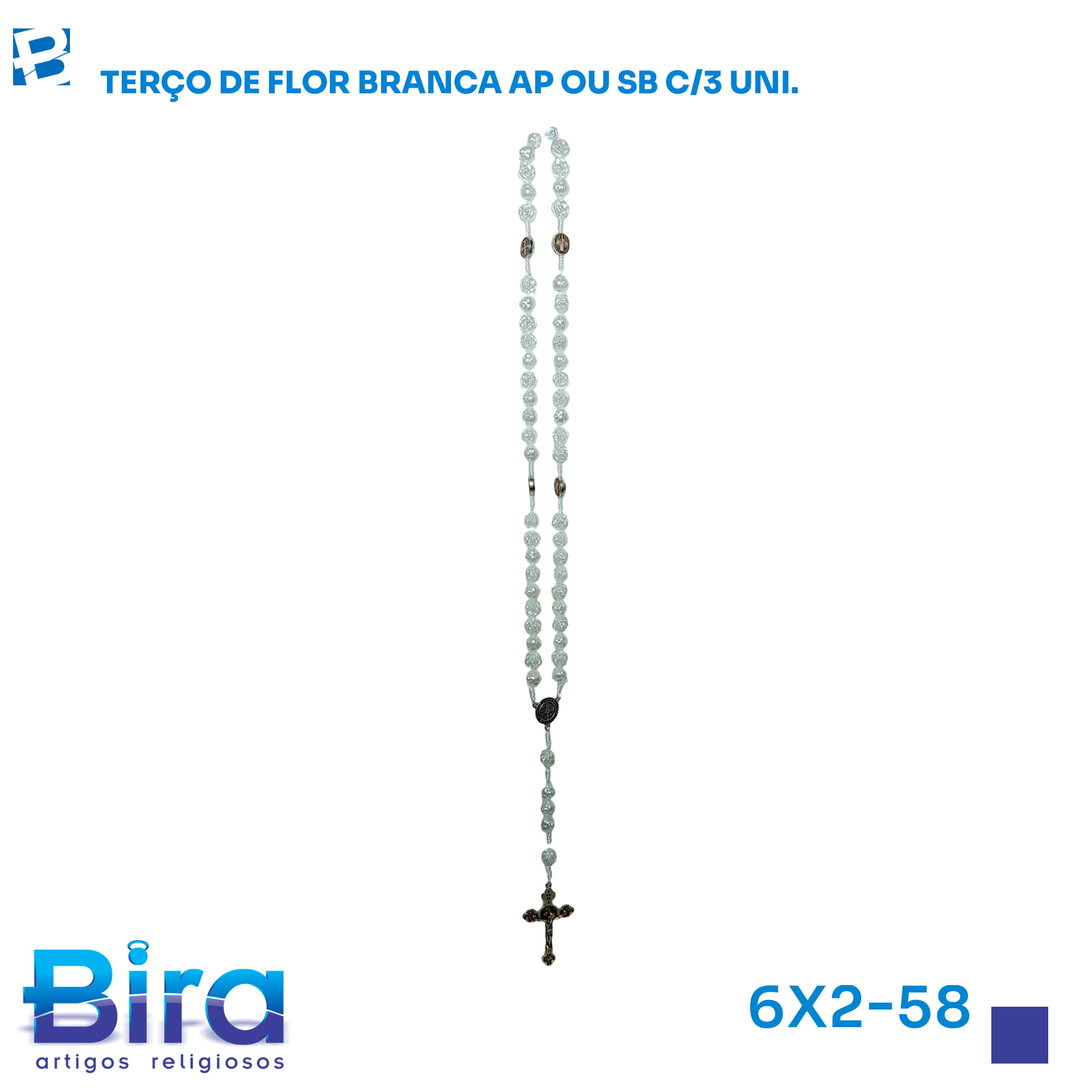Bira Artigos Religiosos - TERCO CONTAS DE FLOR BRANCA AP OU SB 3 UNI