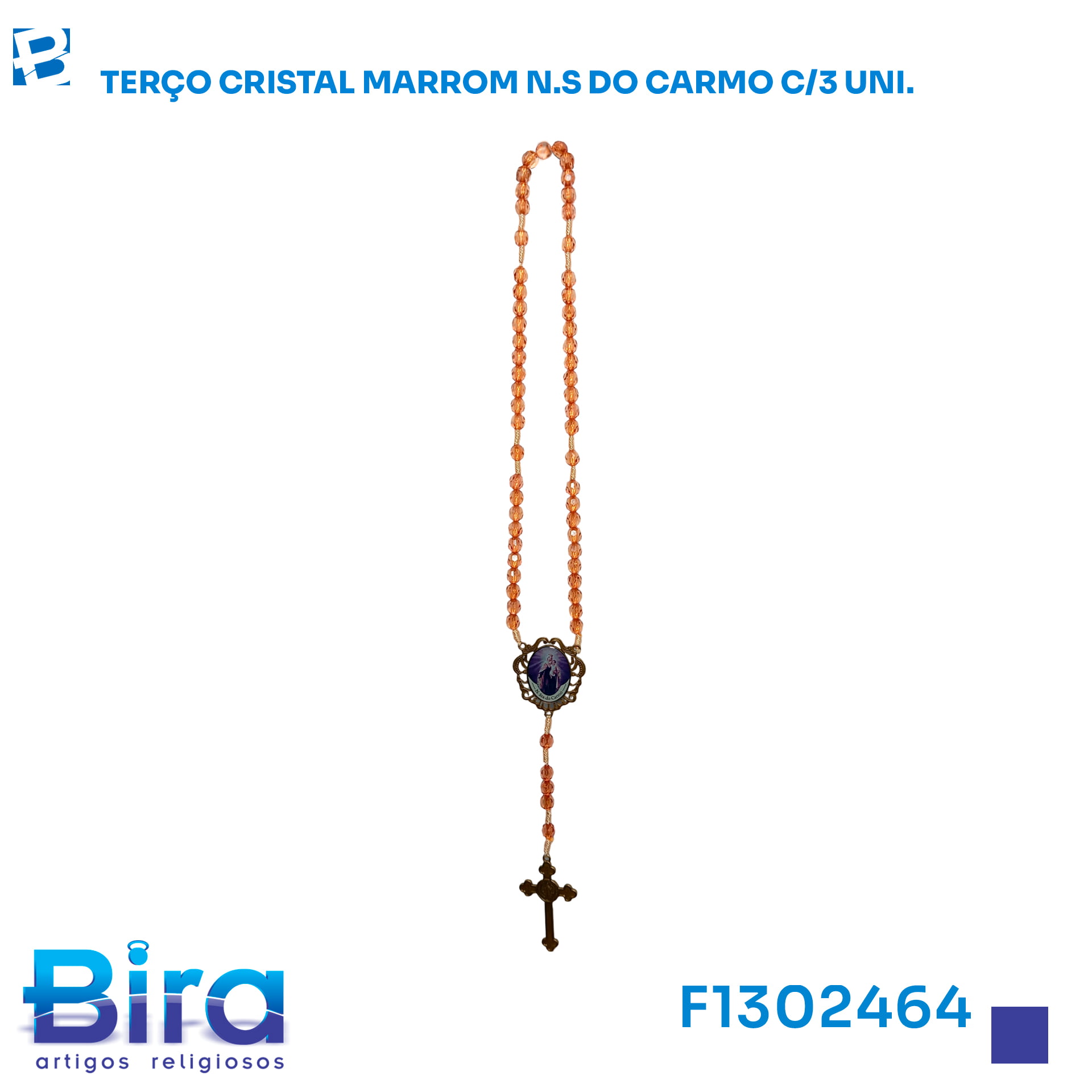 Bira Artigos Religiosos - TERCO CRISTAL MARRON NS DO CARMO C/3