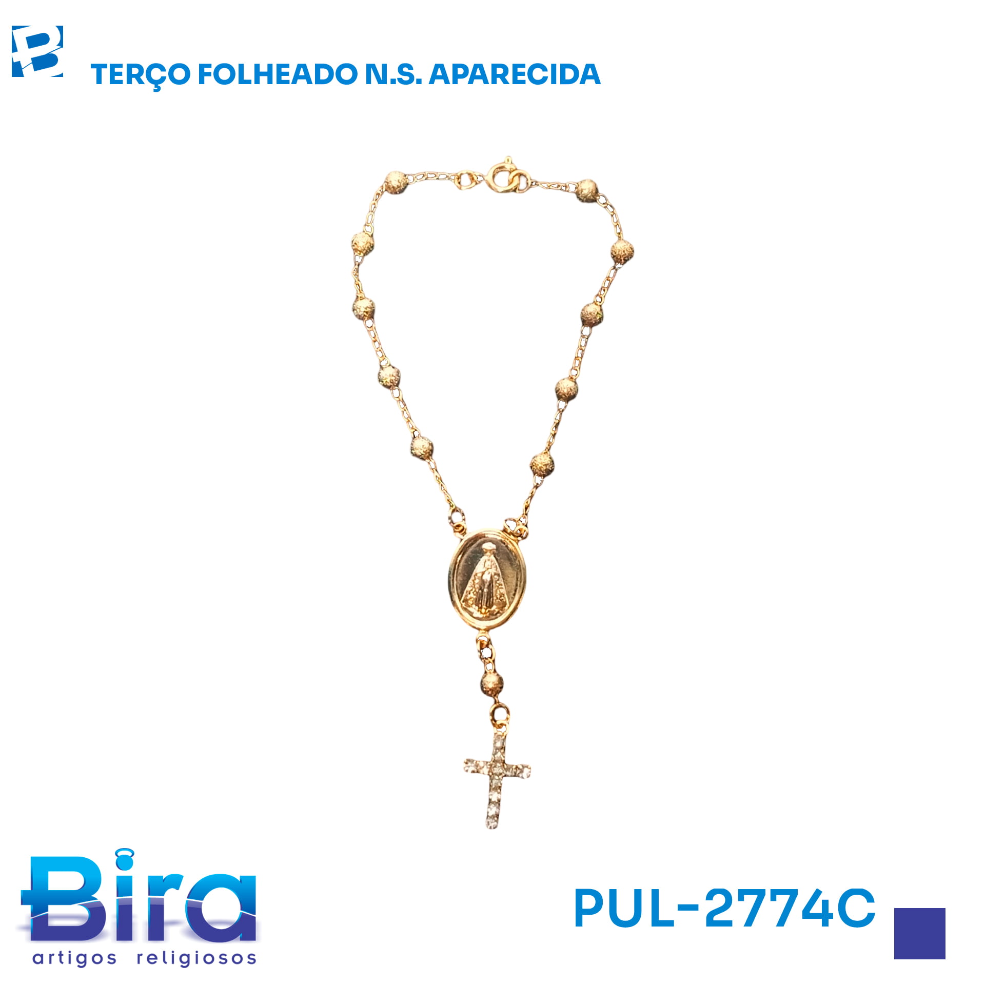 Bira Artigos Religiosos - TERÇO FOLHEADO N.S. APARECIDA - Cód.: PUL-2774C