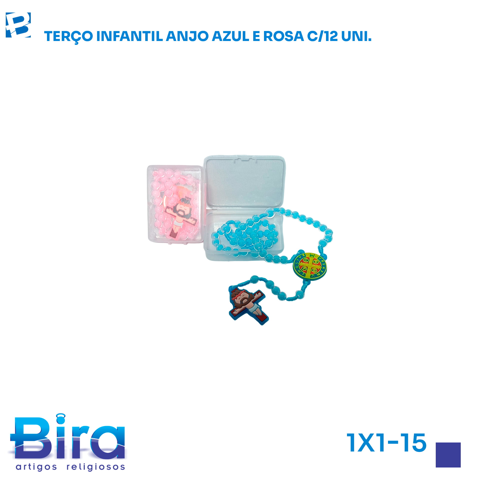 Bira Artigos Religiosos - TERÇO INFANTIL ANJO AZUL OU ROSA C/12 - CÓD.: 1X1-15