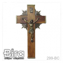 Crucifixo em Madeira e Metal Raiado - 32cm - Cód. 299-BC
