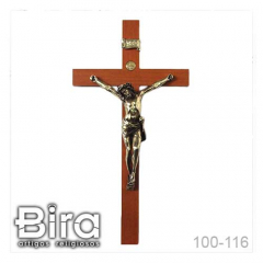 Crucifixo São Bento em Madeira Clara Com Cristo em Metal - 110cm - Cód. 100-116