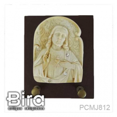 Porta Chaves em Madeira Sagrado Coração de Jesus em Resina - 10X12cm - Cód. PCMJ812