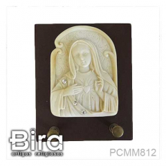 Porta Chaves em Madeira Sagrado Coração de Maria em Resina - 10x12cm - Cód. PCMM812