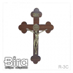 Crucifixo Flor em Madeira Com Adesivo Dupla Face - 14x23cm - Cód. R-3C