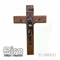 Crucifixo em Madeira Cristo em Metal - 21cm - Cód. 01.0983/21