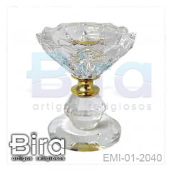 Castiçal em Cristal Com Detalhe Dourado - 8cm - Cód. EMI-01-2040