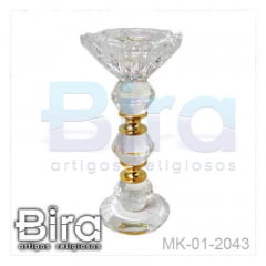 Castiçal em Cristal Com Dourado - 14cm - Cód. MK-01-2043