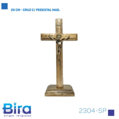 Crucifixo em Madeira Com Pedestal - 25cm - Cód. 2304-SP