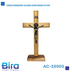 Bira Artigos Religiosos - CRUZ MADEIRA CLARA COM BASE 27CM  Cód.: AC-33920