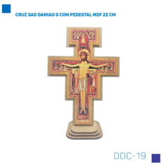 Bira Artigos Religiosos - CRUZ SAO DAMIAO G COM PEDESTAL MDF 22 CM Cod. DDC-19