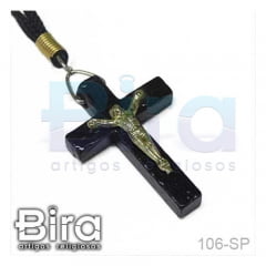 Cordão de Nylon Crucifixo em Madeira - 3 Und. - Cód. 106-SP