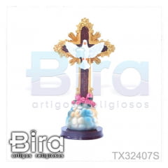 Cruz Com Pedestal Divino Espírito Santo em Resina - 21cm - Cód. TX32407S