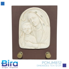 Porta Chaves Oval em Madeira Maria e Jesus Criança - 10 x 12cm - Cód. PCMJM812