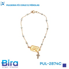 PULSEIRA FÉ E CRUZ C/ PÉROLAS - Cód.: PUL-2874C