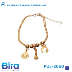 PULSEIRA FOLHEADA C/ 3 MEDALHAS - Cód.: PUL-2660 PULSEIRA FOLHEADA C/ 3 MEDALHAS - Cód.: PUL-2660
