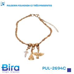 PULSEIRA FOLHEADA C/ TRÊS PINGENTES - Cód.: PUL-2694C PULSEIRA FOLHEADA C/ TRÊS PINGENTES - Cód.: PUL-2694C