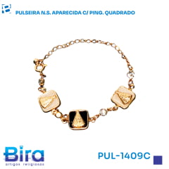 Pulseira Folheada N. Sra. Aparecida Preta e Branca - Cód. PUL-1409C Pulseira Folheada N. Sra. Aparecida Preta e Branca - Cód. PUL-1409C